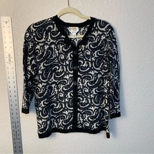 Talbots Black and White Paisley Cardigan